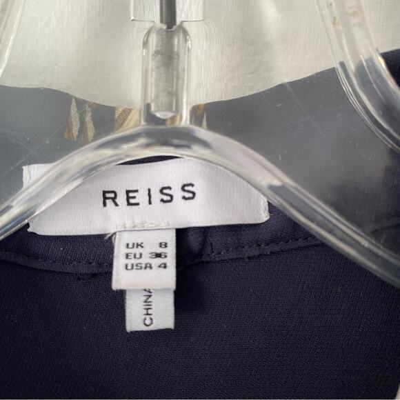 Reiss Tiff Feather Printed Button Down Blouse size 4 Navy Blue - Picture 10 of 12